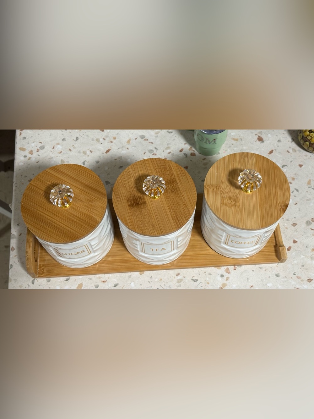 Set of 3 Ceramic Canisters for Sugar Coffee, Tea with Tray - Picture 10 of 17